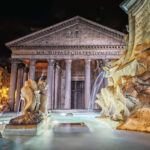 Fountain By Pantheon At Night