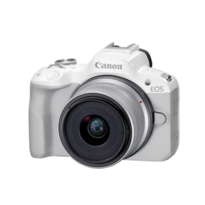 Canon EOS R50 white + 18-45mm slant
